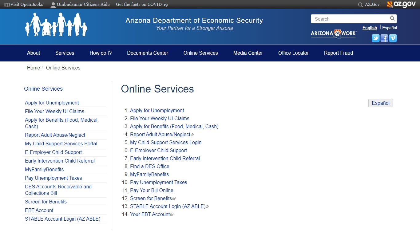 Online Services | Arizona Department of Economic Security